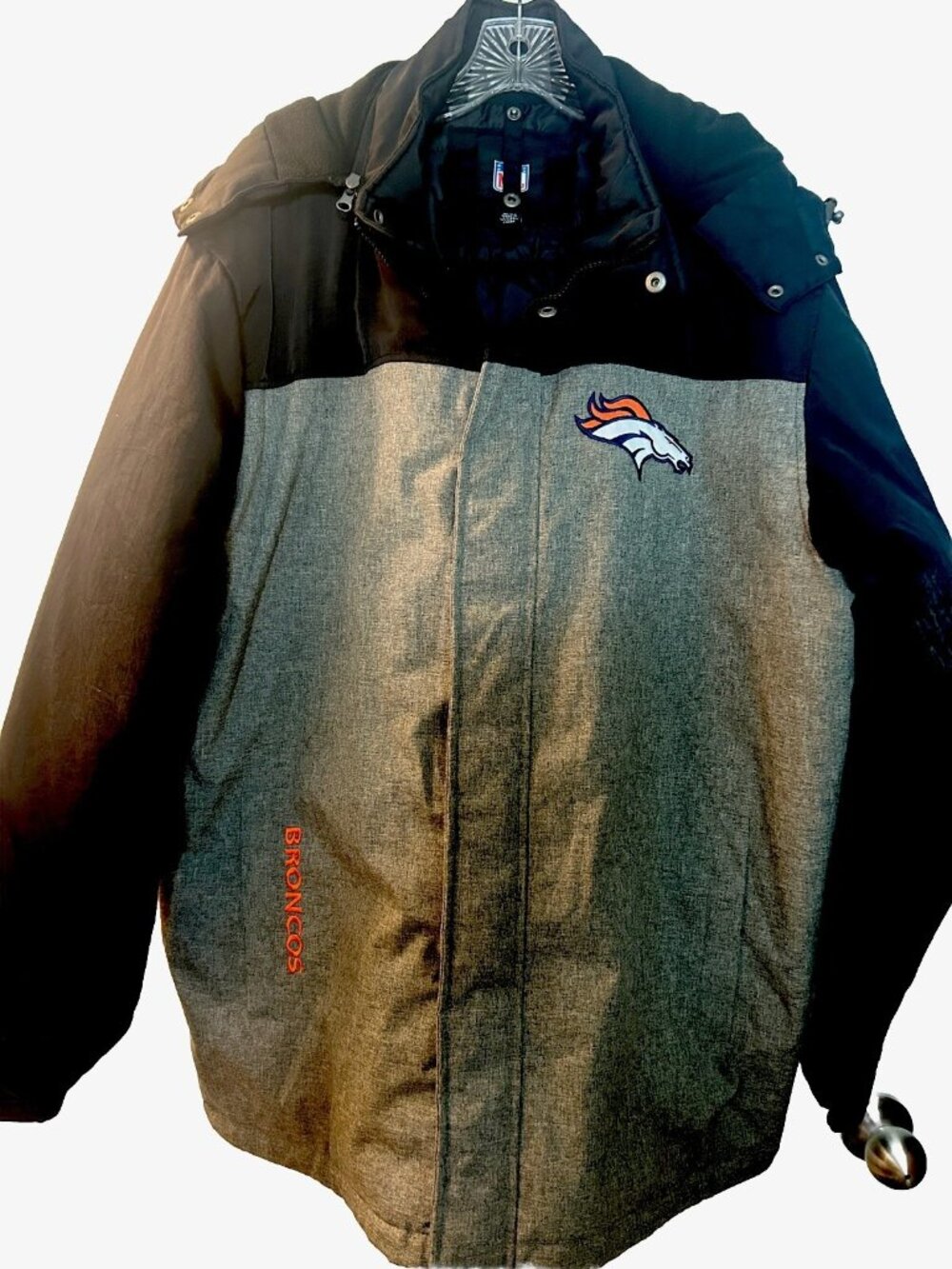 NFL Denver Broncos On Field Thick Storm Parka Coat Hood Sz XL-Excellent Conditio